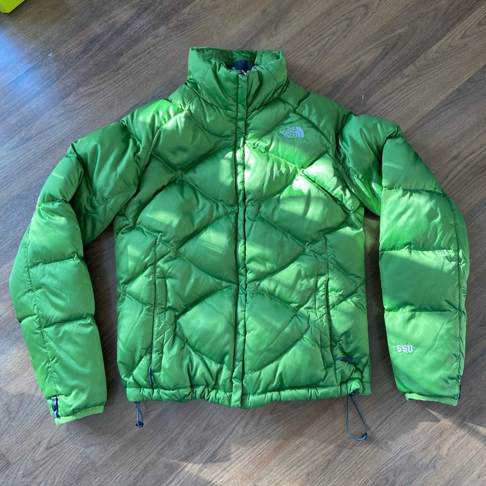 Quilted Down North Face Green Puffer Jacket